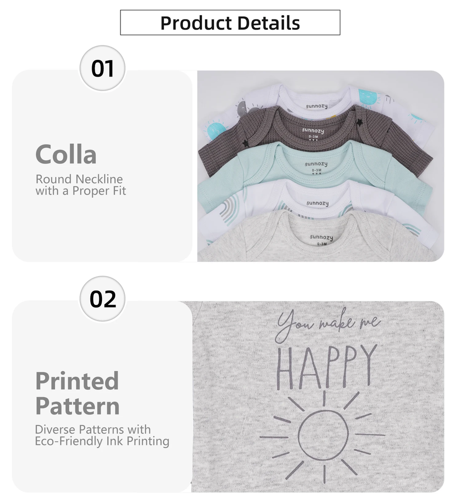 Sunnozy 5pcs Set Bodysuit Long Sleeve 