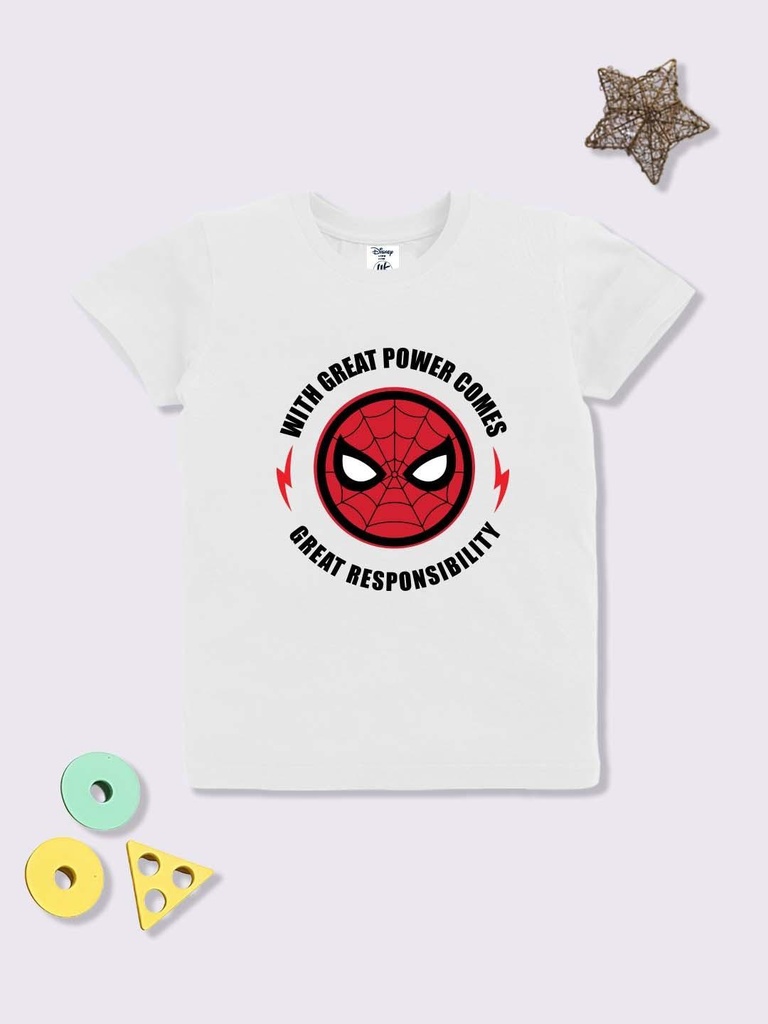Disney Marvel White Spiderman T-shirt (With Great Power Comes)