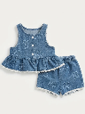 Girls 2pcs Set Embroidered Denim Dress 