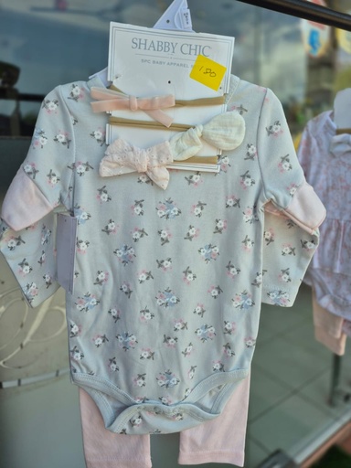 [MB-3976] Shabby Chic 5pcs Baby Apparel Set