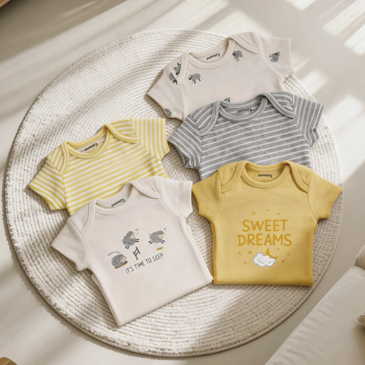 Sunnozy 5pcs Set Boy's Short Sleeves Bodysuit  