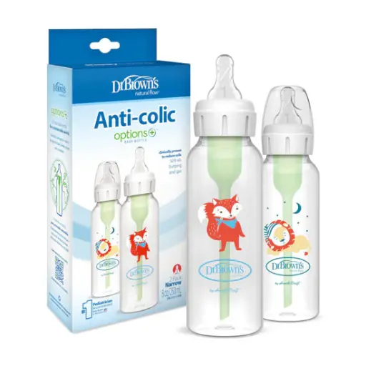 [MB-0752] Dr Brown Options Anti-Colic Fox & Lion 2pcs  Bottle 8oz/250ml